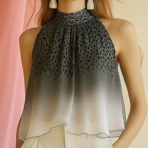 Trendy Ombre Leopard Print Chiffon T-Shirt
