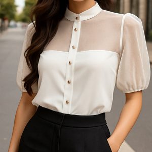 Mesh And Chiffon Splicing Single-Breasted Shirt