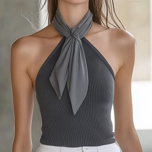 High-Stretch T-Shirt With Tie Neck